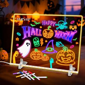 LED Note Drawing Board with 7 Colors, 13.8"X10" Acrylic Message Board with Light, Neon Glow Memo LED Light-Up Drawing Board for Classroom, Home Decor,Office, Halloween in Kuwait