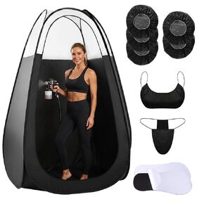 9-in-1 Large Spray Tan Tent Kit, Deluxe Pop Up Portable Professional Self Tanning Tent with Carry Bag Waterproof Floor, Sunless Spray Tan Booth with Vent Opening (Black) in Kuwait