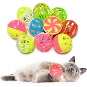 Cat Jingle Balls Toys 10Pcs 6 Styles for Indoor Cats - Plastic Lattice Cat Balls with Bells Kitten Rattle Toy, Gift Box and 1.5" in Kuwait
