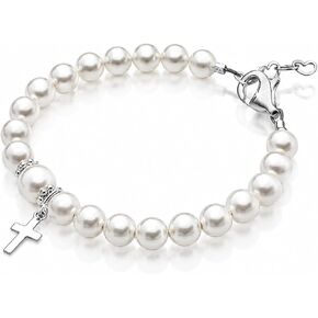 Sterling Silver Cross Charm Bracelet for Girls Christening, Baptism Gifts, Girls Jewelry with White Simulated Pearl Bracelets for Girl, Newborn, Infant, Toddler, Teens in Saudi Arabia