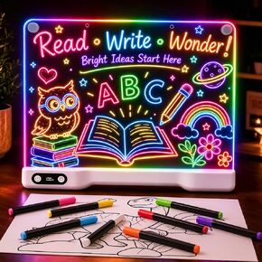 16" LED Drawing Board for Kids with 16 Light Modes, Rechargeable Acrylic Dry Erase Board with Music Sync, Light Up Message Board with 12 Pens & Timer, Christmas Birthday Gifts for Girls Boys 3-8 in Kuwait