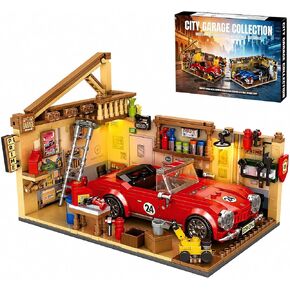 Vintage Race Car Garage Building Set, Collectible Diorama in Kuwait