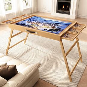 24.8" H Tall Puzzle Table with 6 Drawers, 1000 Pieces Jigsaw Puzzle Board with Folding Legs & Protective Cover - 29.8" x 22" Portable Table for Adults in Kuwait