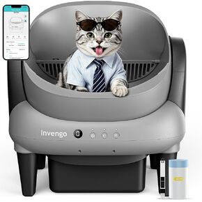 Invengo Open Top Automatic Litter Box,Self Cleaning Litter Box with App Control, Anti-Pinch Safety, 1 roll Liner, Large Waste Bin,Matte Gray in Kuwait
