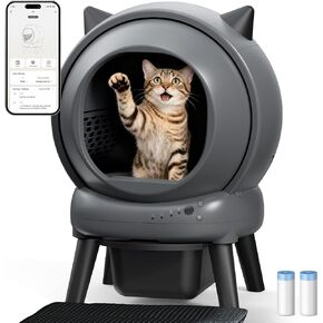 Self Cleaning Litter Box for Multiple Cats, E2 Automatic Cat Litter Box, Self-Cleaning Robot with Smart APP Control and Health Monitoring, Includes 2 Roll Trash Bag and Litter Mat, Grey in Kuwait