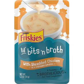 Purina Friskies Lickable Cat Food Toppers Bits ‘n Broth with Flaked Tuna in a Dreamy Broth - (Pack of 16) 1.2 oz. Pouches in Kuwait