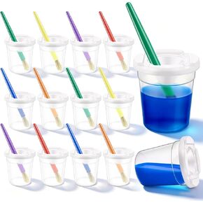 No Spill Paint Cups with Lids for Kids, 12 Paint Cups, 12 PaintBrushes in Kuwait