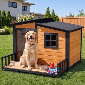 44" Anti-Chew Large Outdoor Dog House, Wooden Iron Frame for Med-Large Dogs in Kuwait