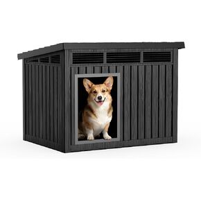 Durable Waterproof Resin Dog House,Indoor Outdoor Doghouse for Small to Large Dogs,Dog Kennel with Air Vents and Elevated Floor,Easy to Assemble and Clean(Black 42.87 * 32.95 * 31.61) in Kuwait