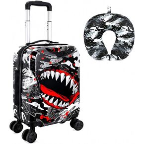 2Pcs Boys Suitcase Set, Kids Carry on Rolling Luggage with Wheels, Dinosaur Travel Suitcases with Toddler Backpack(Black) in Kuwait