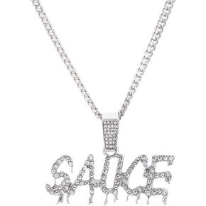metaltree98 Men's Hip Hop Silver Plated SAUCE Sign Pendant 20" Cuban Chain Necklace CP 1434 S in Saudi Arabia