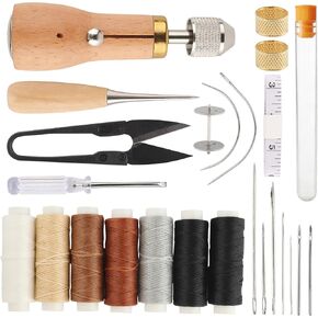 25Pcs Sewing Awl Kit, Professional Portable Leather Stitching Awl Tool with Waxed Thread Needle Small Screwdriver Yarn Scissors,Heavy Duty Speedy Stitcher Leather Repair Kit for Sewing DIY Craft in Kuwait