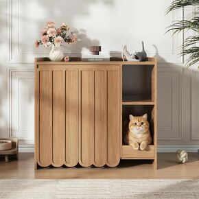 Halitaa Large Litter Box Enclosure with Litter Collector, Hidden Litter Box Furniture for Automatic Litter Box, Cat Robot 3/4, Dog Proof Litter Box Cabinet, Side Table, Walnut in Kuwait