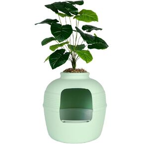 Good Pet Stuff Original Hidden Litter Box Planter, Decorative Cat Litter Enclosure, Carbon Filter, Faux Plant, Round Design, Easy to Clean, Base Kit, Palm Plant, Charcoal Black in Saudi Arabia