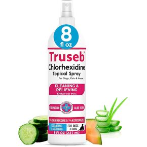 Truseb Advanced Strength Medicated Chlorhexidine for Dogs Cats Horses Skin Spray with Aloe Vera - Medicated Ketoconazole Spray for Skin Irritation, Hot Spots, Redne (Medicated Ketoconazole Spray, 8oz) in Saudi Arabia