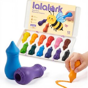 lalalark Beeswax Crayons for Toddlers 1-3, 12 Colors Washable Toddler Crayons, Non-Toxic, Food-Grade Colors Baby Bottle-Shape, Easy-Grip Chunky Build, Safe First Coloring Gift in Saudi Arabia