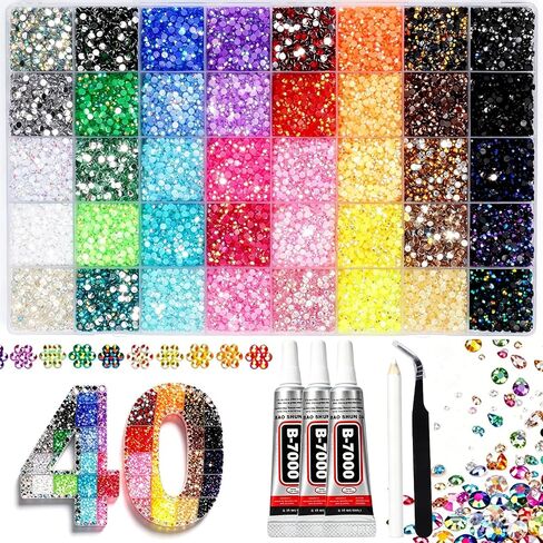 40000Pcs Jelly Rhinestones Bedazzling Kit, 40 Colors Bedazzler Kit with Rhinestones 3mm Flatback Resin Bedazzler Gems with 3Pcs B7000 Jewelry Glue for Bedazzled Thing DIY Crafts, Nail Art in Kuwait
