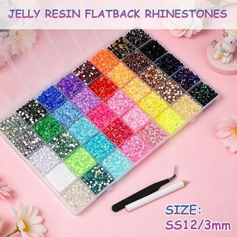 40000Pcs Jelly Rhinestones Bedazzling Kit, 40 Colors Bedazzler Kit with Rhinestones 3mm Flatback Resin Bedazzler Gems with 3Pcs B7000 Jewelry Glue for Bedazzled Thing DIY Crafts, Nail Art in Kuwait