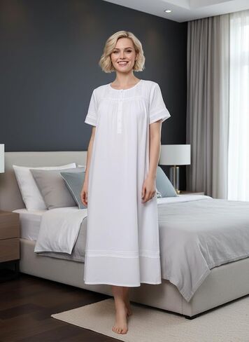 LA CERA Women's Short Sleeve Pearl Innocence Night Gown in Kuwait