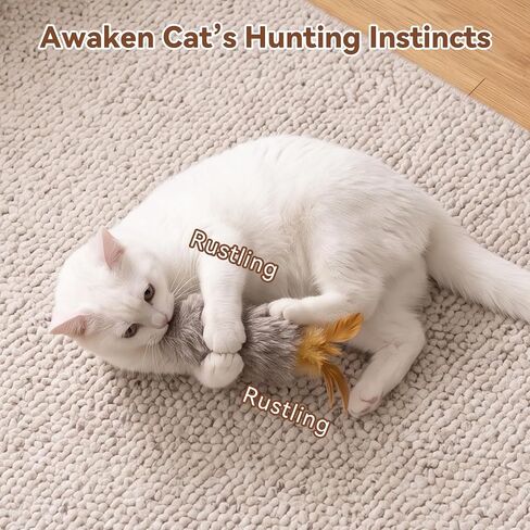 Migipaws 2-Pack Plush Cat Toys with Natural Feather & Catnip, Soft Fluffy Tail & Interactive Hanging Ring for Wand Attachment, Durable Bite-Resistant Kitten Teaser for Indoor Play in Kuwait