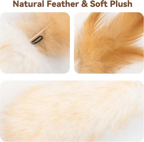 Migipaws 2-Pack Plush Cat Toys with Natural Feather & Catnip, Soft Fluffy Tail & Interactive Hanging Ring for Wand Attachment, Durable Bite-Resistant Kitten Teaser for Indoor Play in Kuwait