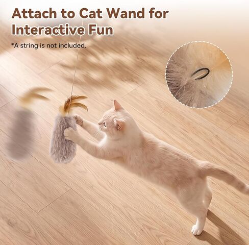 Migipaws 2-Pack Plush Cat Toys with Natural Feather & Catnip, Soft Fluffy Tail & Interactive Hanging Ring for Wand Attachment, Durable Bite-Resistant Kitten Teaser for Indoor Play in Kuwait