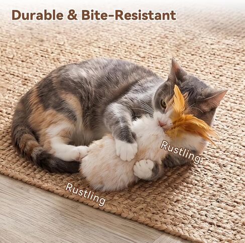 Migipaws 2-Pack Plush Cat Toys with Natural Feather & Catnip, Soft Fluffy Tail & Interactive Hanging Ring for Wand Attachment, Durable Bite-Resistant Kitten Teaser for Indoor Play in Kuwait