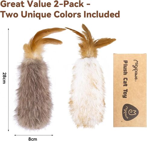 Migipaws 2-Pack Plush Cat Toys with Natural Feather & Catnip, Soft Fluffy Tail & Interactive Hanging Ring for Wand Attachment, Durable Bite-Resistant Kitten Teaser for Indoor Play in Kuwait