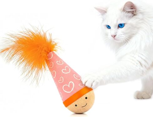 Lulu's world Solid Wood Wobbler Cat Toy with Catnip for Cats,Feather Style in Kuwait