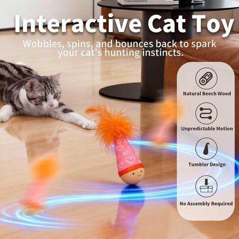 Lulu's world Solid Wood Wobbler Cat Toy with Catnip for Cats,Feather Style in Kuwait