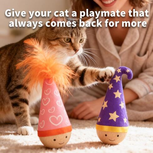 Lulu's world Solid Wood Wobbler Cat Toy with Catnip for Cats,Feather Style in Kuwait