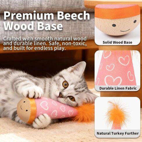 Lulu's world Solid Wood Wobbler Cat Toy with Catnip for Cats,Feather Style in Kuwait