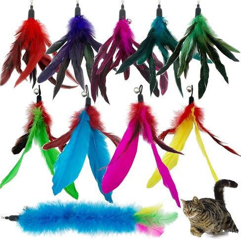 CATENESS Cat Feather Toys Refills, 10 Pieces Cat Wand Replacement Feathers Toy for Indoor Cats in Kuwait