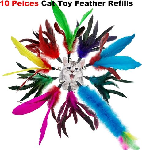 CATENESS Cat Feather Toys Refills, 10 Pieces Cat Wand Replacement Feathers Toy for Indoor Cats in Kuwait