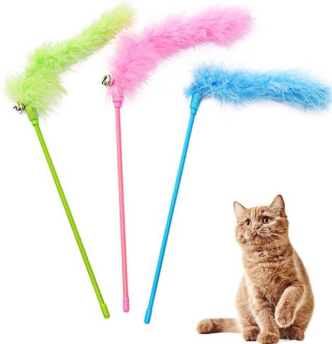 Cat Wand Toys, 3 PCS Interactive Feather Wands Colorful Cat Teaser Wand in Saudi Arabia