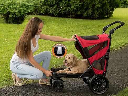 Pet Gear NO-Zip Pet Stroller with Dual Entry, Push Button Zipperless Entry for Single or Multiple Dogs/Cats, Pet Can Easily Walk in/Out, Gel-Filled Tires, Candy Red, Excursion in Kuwait
