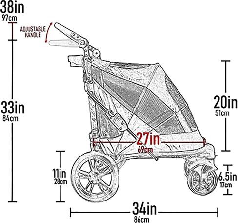 Pet Gear NO-Zip Pet Stroller with Dual Entry, Push Button Zipperless Entry for Single or Multiple Dogs/Cats, Pet Can Easily Walk in/Out, Gel-Filled Tires, Candy Red, Excursion in Kuwait