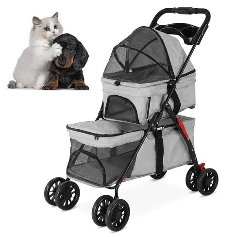 Double Pet Stroller for Cats and Dogs, 2-in-1 Lightweight Foldable Travel Cart with Cup Holder and Foot Brake, Double Dog Stroller for Small Dogs, Cat Stroller for 2 Cats in Saudi Arabia