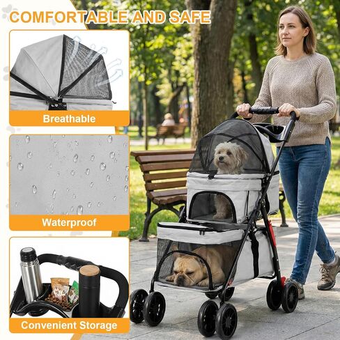 Double Pet Stroller for Cats and Dogs, 2-in-1 Lightweight Foldable Travel Cart with Cup Holder and Foot Brake, Double Dog Stroller for Small Dogs, Cat Stroller for 2 Cats in Saudi Arabia
