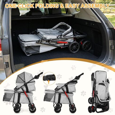 Double Pet Stroller for Cats and Dogs, 2-in-1 Lightweight Foldable Travel Cart with Cup Holder and Foot Brake, Double Dog Stroller for Small Dogs, Cat Stroller for 2 Cats in Saudi Arabia