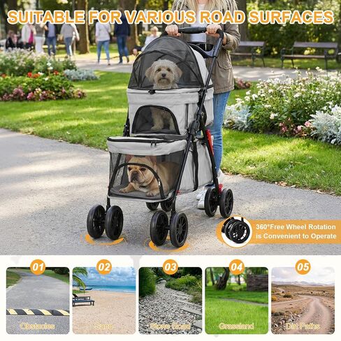 Double Pet Stroller for Cats and Dogs, 2-in-1 Lightweight Foldable Travel Cart with Cup Holder and Foot Brake, Double Dog Stroller for Small Dogs, Cat Stroller for 2 Cats in Saudi Arabia