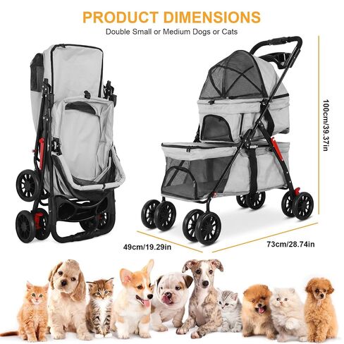 Double Pet Stroller for Cats and Dogs, 2-in-1 Lightweight Foldable Travel Cart with Cup Holder and Foot Brake, Double Dog Stroller for Small Dogs, Cat Stroller for 2 Cats in Saudi Arabia