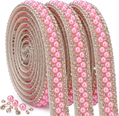3 Rolls Rhinestone Ribbon Pearl Ribbon Bling Crystal in Kuwait