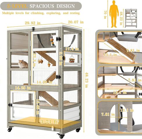 Ketive 5-Tier Wooden Chinchilla Guinea Pig Cage on Wheels in Kuwait