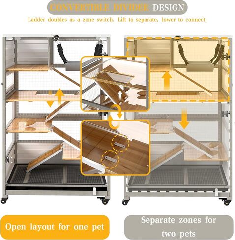 Ketive 5-Tier Wooden Chinchilla Guinea Pig Cage on Wheels in Kuwait