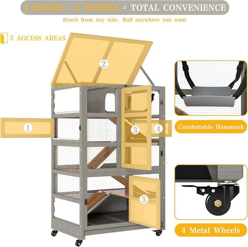 Ketive 5-Tier Wooden Chinchilla Guinea Pig Cage on Wheels in Kuwait