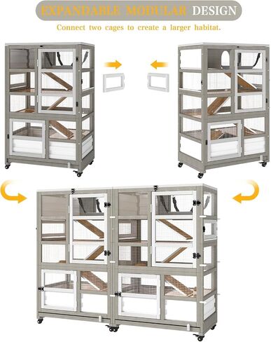 Ketive 5-Tier Wooden Chinchilla Guinea Pig Cage on Wheels in Kuwait