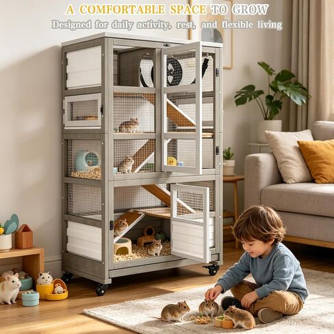 Ketive 5-Tier Wooden Chinchilla Guinea Pig Cage on Wheels in Kuwait