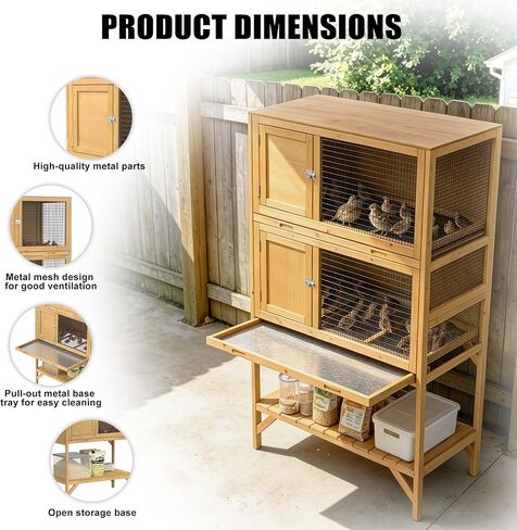 GDLF Wooden Quail Cage Indoor, 2-Tier Quail Coop with Pull-Out Trays in Kuwait