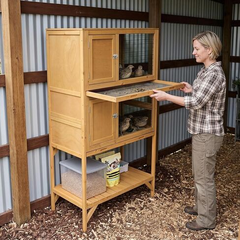 GDLF Wooden Quail Cage Indoor, 2-Tier Quail Coop with Pull-Out Trays in Kuwait